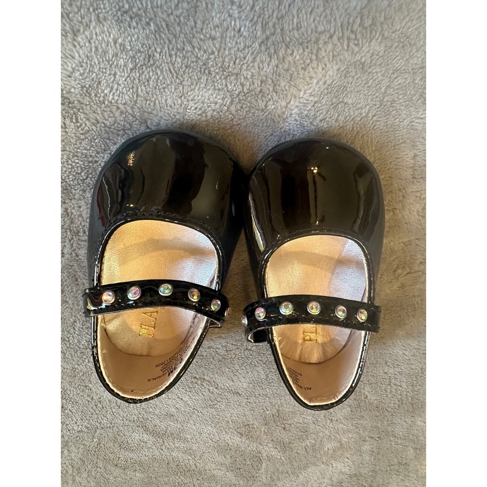 Childrens Place Baby Girls Black Patent Rhinestone Mary Jane Shoes 0-3M Dressy